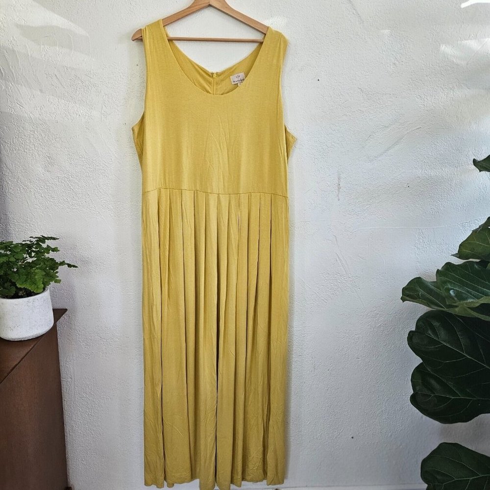 Hatim Hollywood Sunny Yellow Gold Maxi Sleeveless Pleated Dress Rayon 1X womans